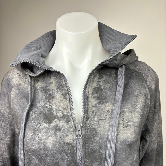 Danskin Grey Tie Dye Marble Print Collar Zip Hooded Athletic Jacket Sweater Top - Picture 6 of 7